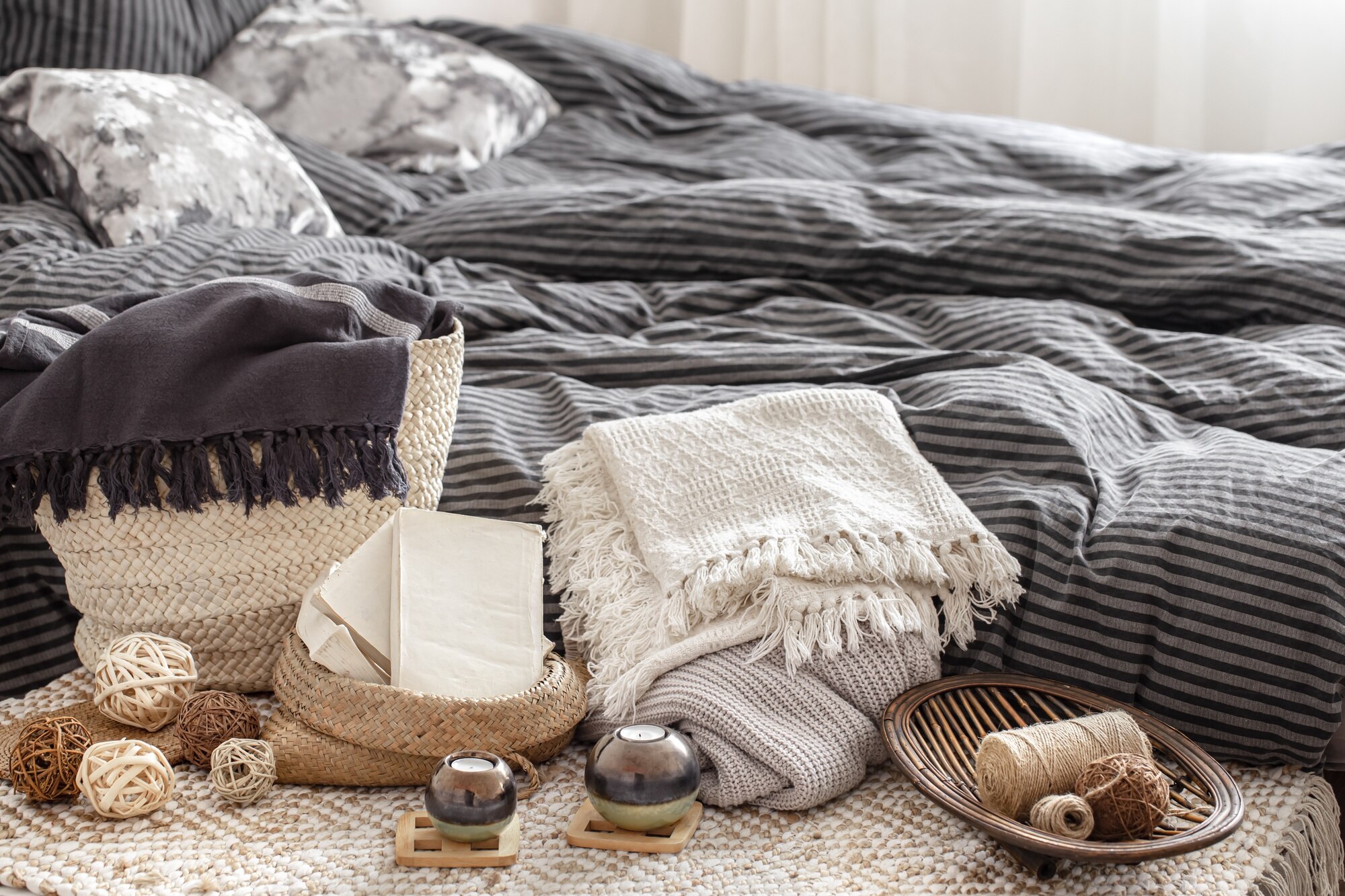 Dormitorio con textiles